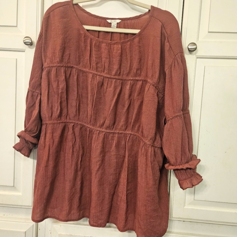 Rust Ruffle Tiered Tunic Top